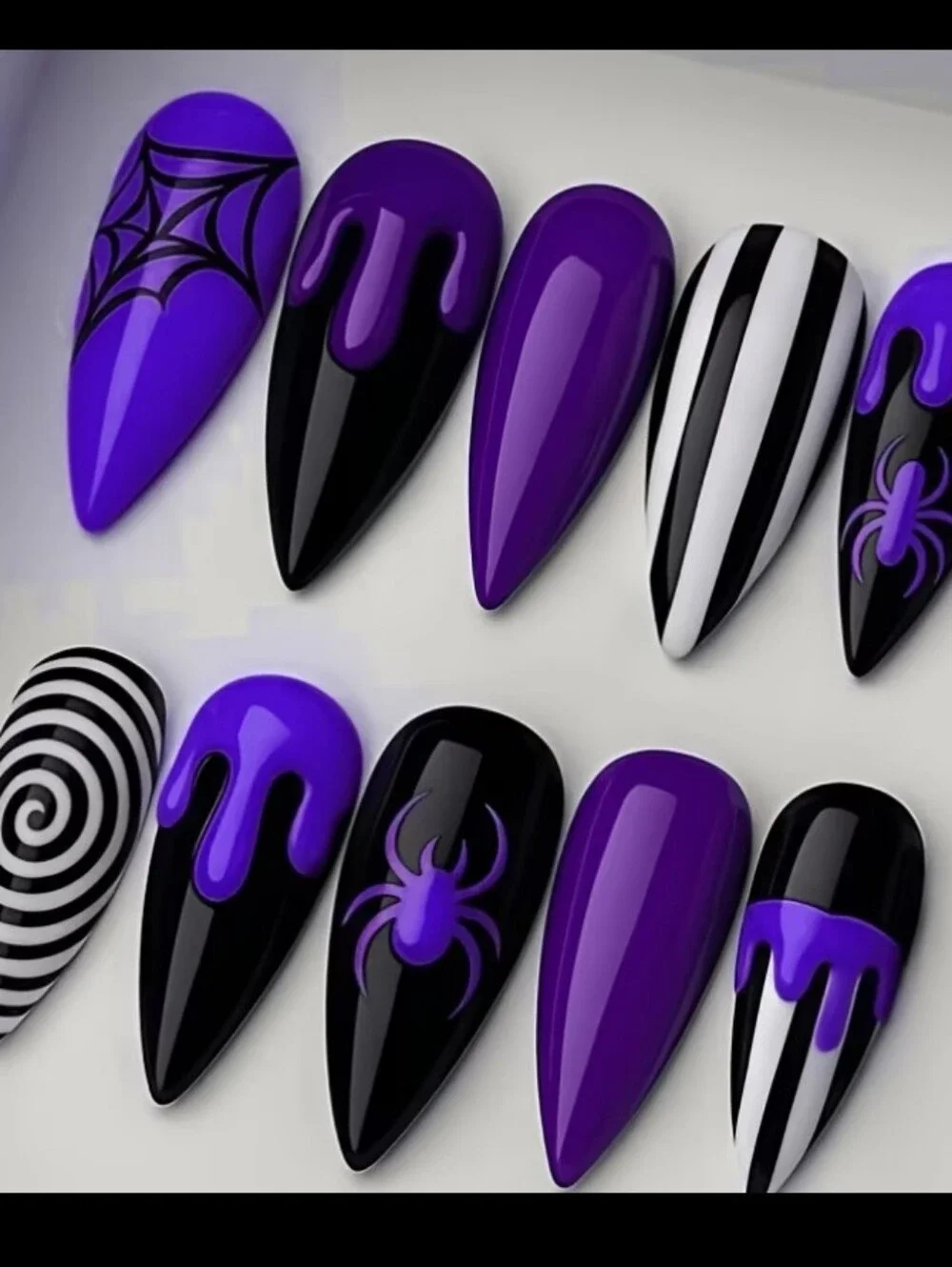 Purple & Black Halloween Stiletto Press-On Nails